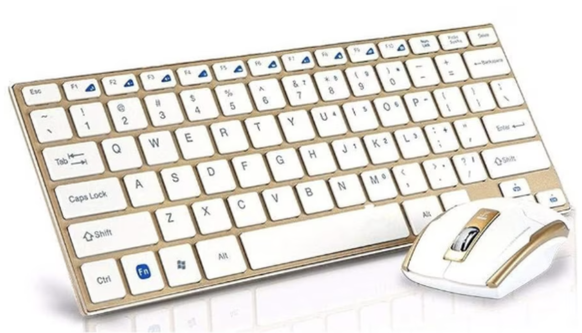 Set Tastatura si Mouse wireless design compact si elegant culoare Gold Andowl Q K3940